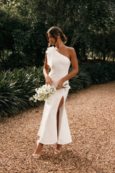 Charmed One Shoulder Midi Dress Off White