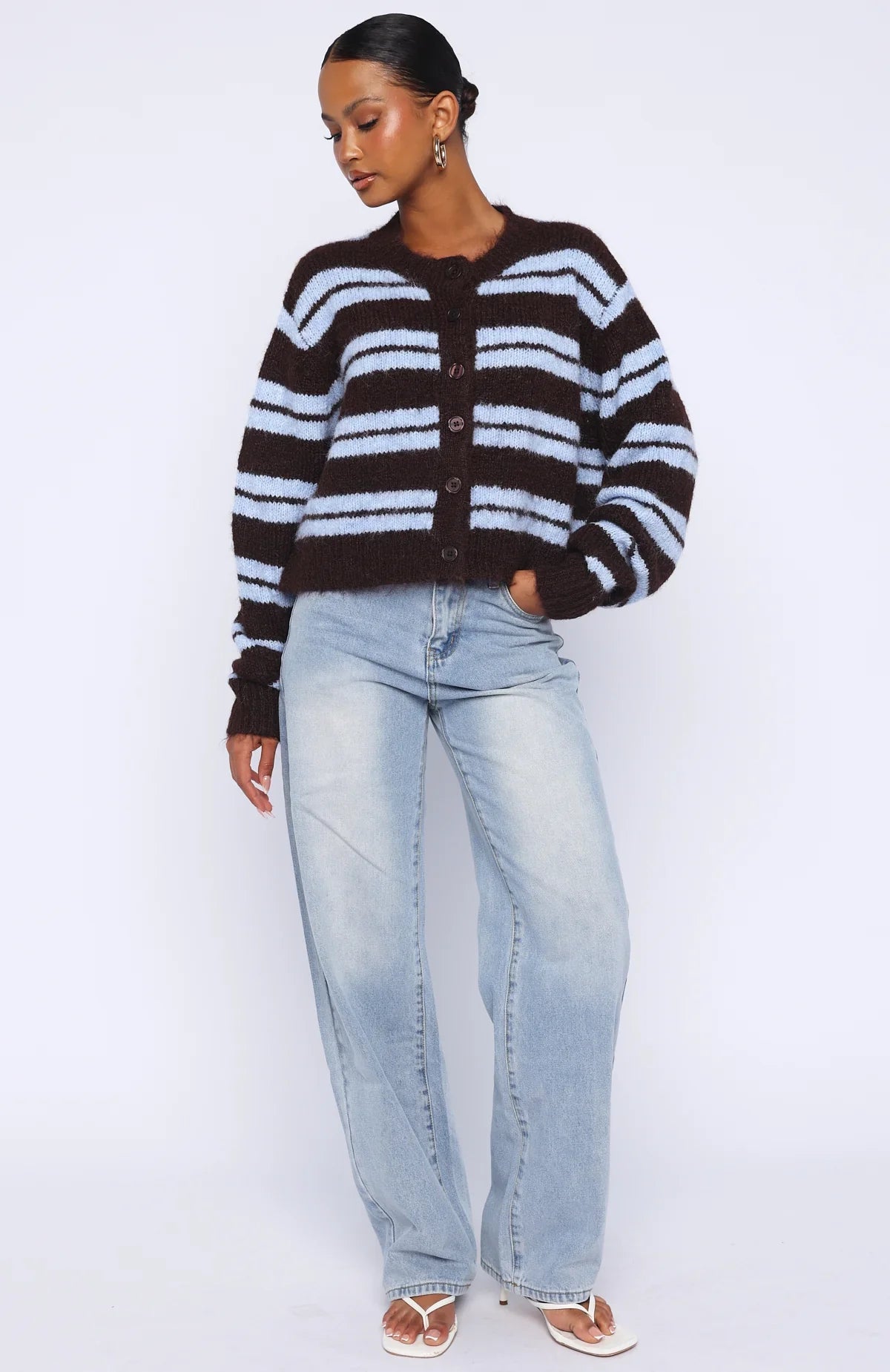 Ice Bae Stripe Knit Cardigan Blueberry Chocolate Stripe
