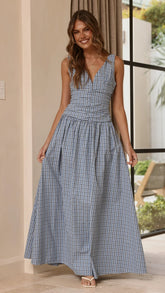 Sanya Maxi Dress Blue Check