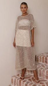 Zinnia Sequins Maxi Dress Beige