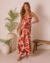 Tropical Tide Abstract Halter Maxi Dress