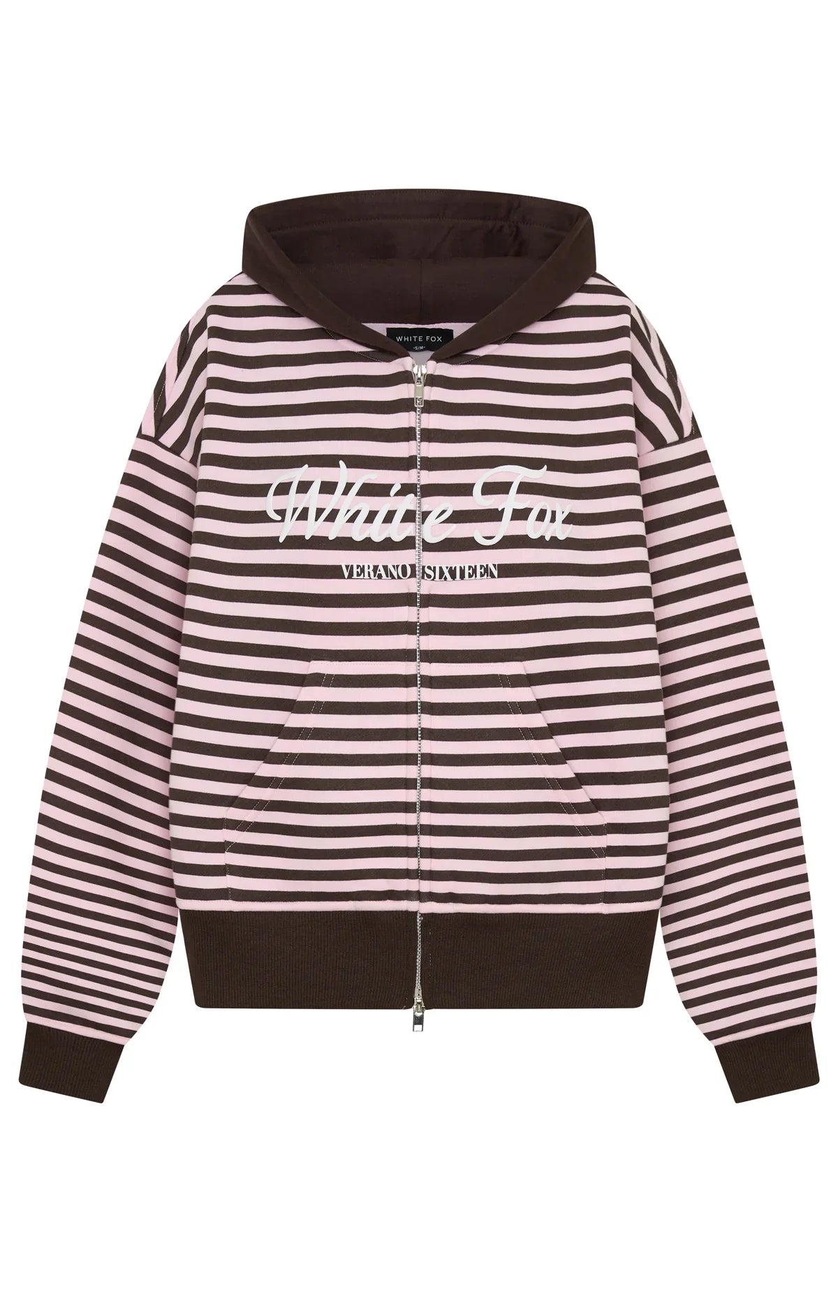 Verano Sixteen Maria Boxy Zip Front Hoodie Pink Choc Stripe