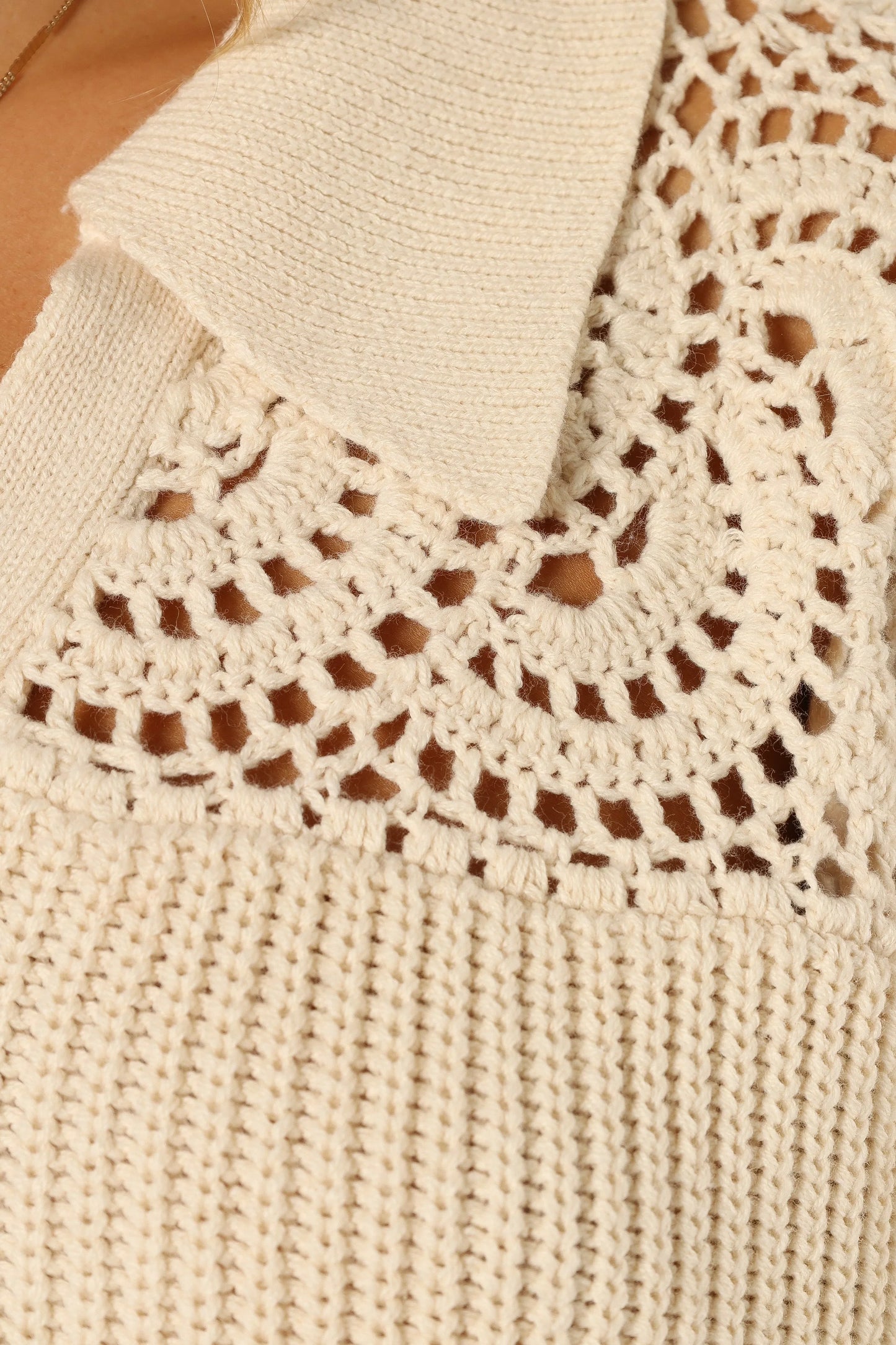 Emerie Crochet Detail Collar Knit Sweater Ivory