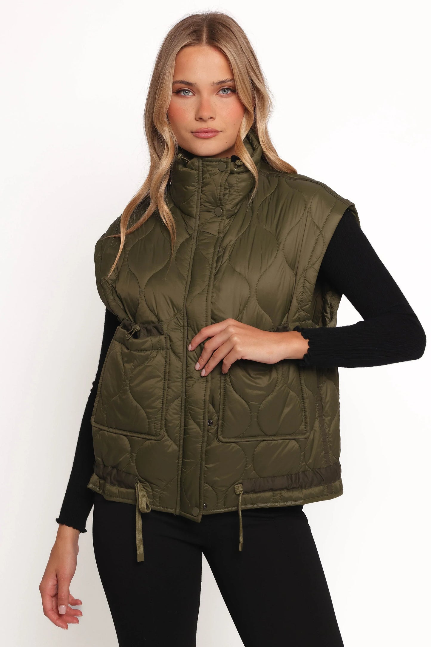 Haven Zip Front Puff Vest Olive