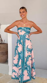 Madra Maxi Dress Aqua Pink Zayna