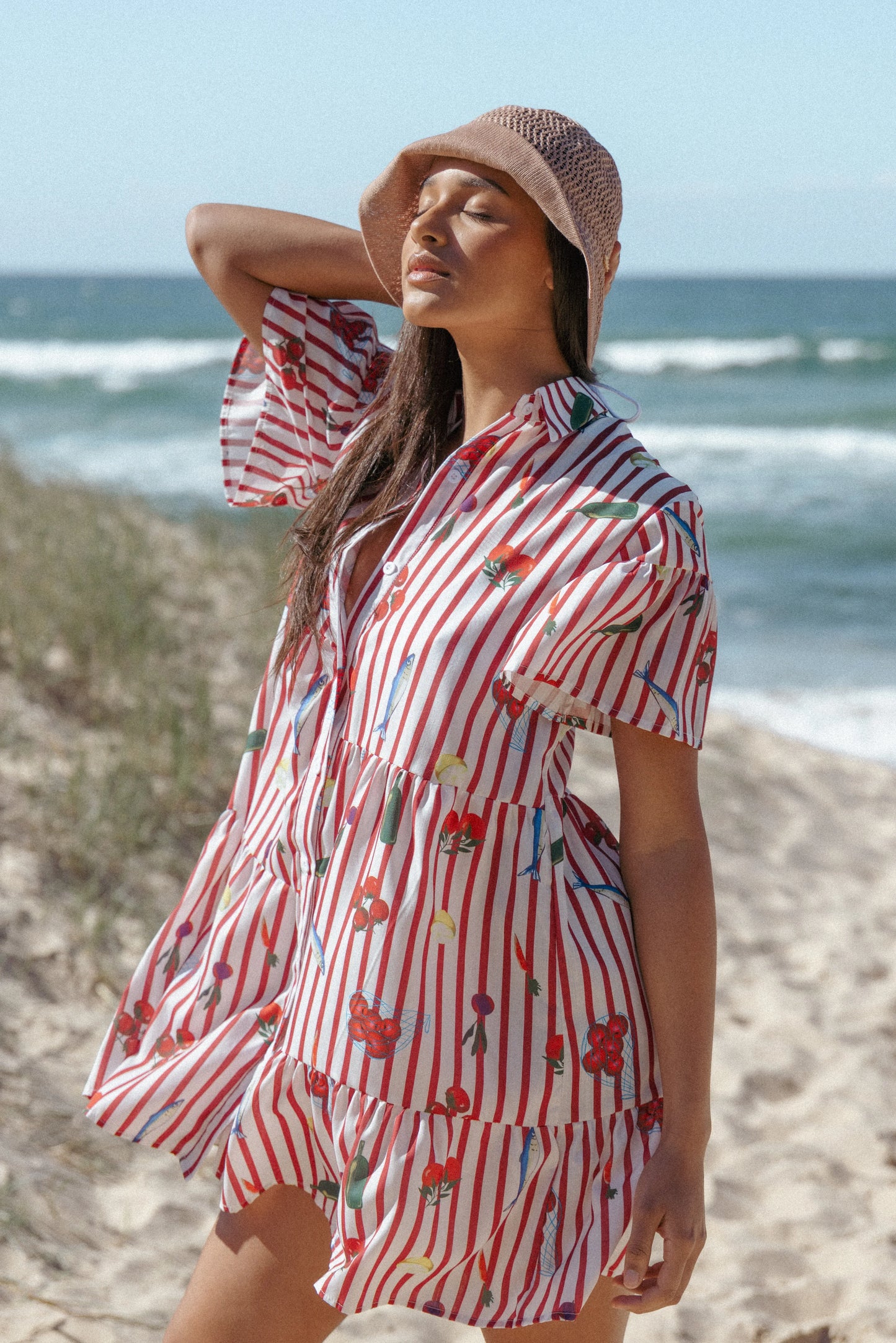Peachy Mini Dress Red Picnic Stripe