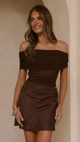 Daena Off Shoulder Mini Dress Chocolate