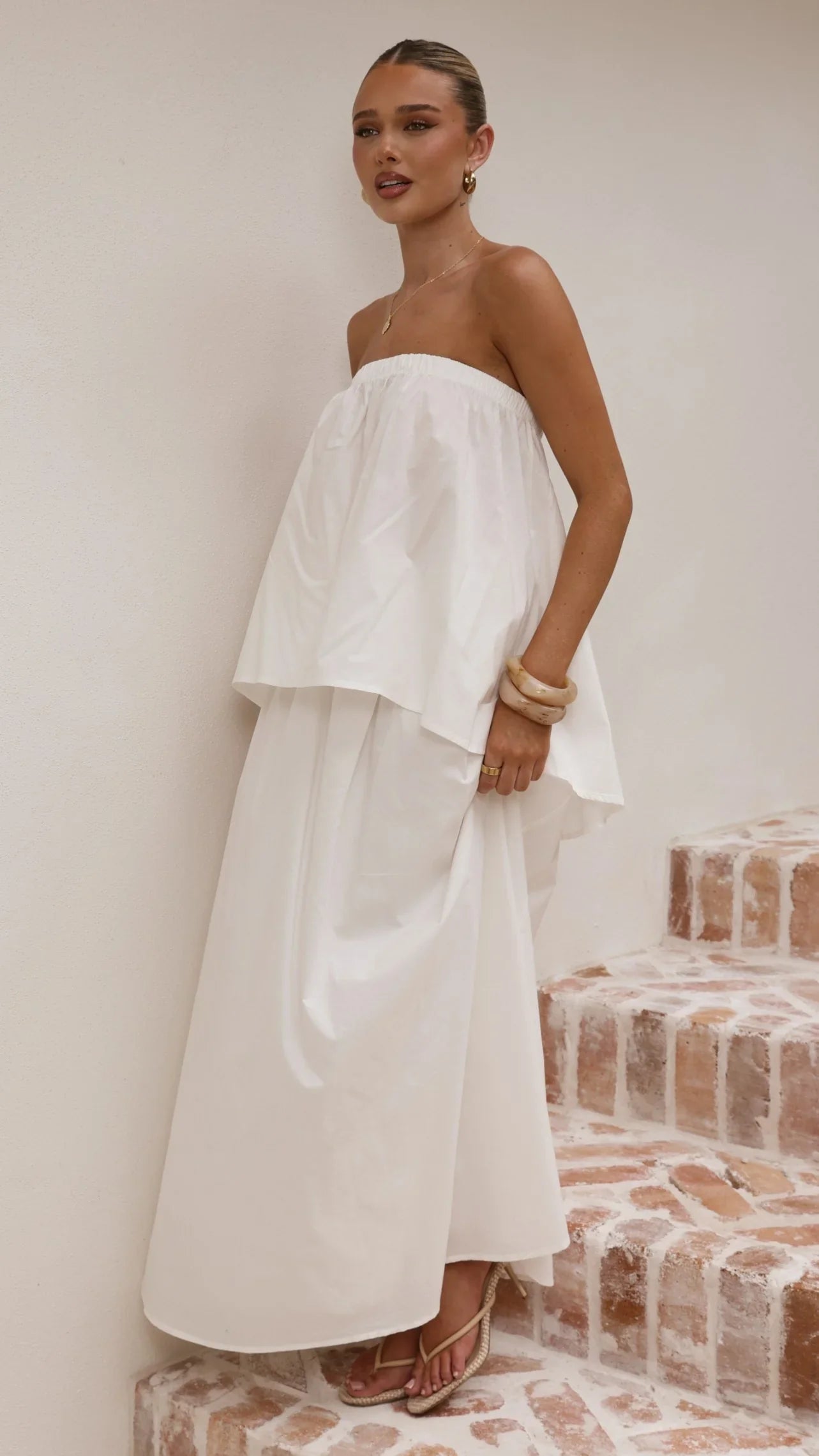 Makala Strapless Top and Maxi Skirt Set White