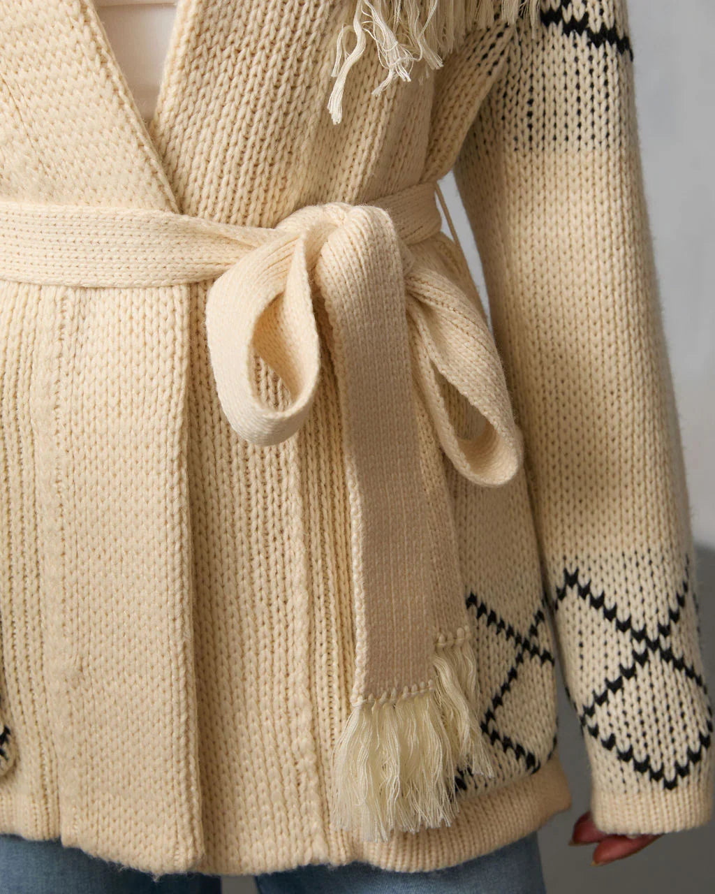 Cloudberry Fringe Waist Tie Sweater
