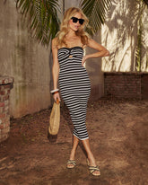 Almah Striped Twist Bust Midi Dress