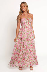Cascade Halterneck Maxi Dress Carmine Rose