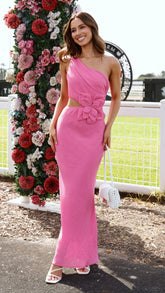 Bloom One Shoulder Cut Out Maxi Dress Hot Pink