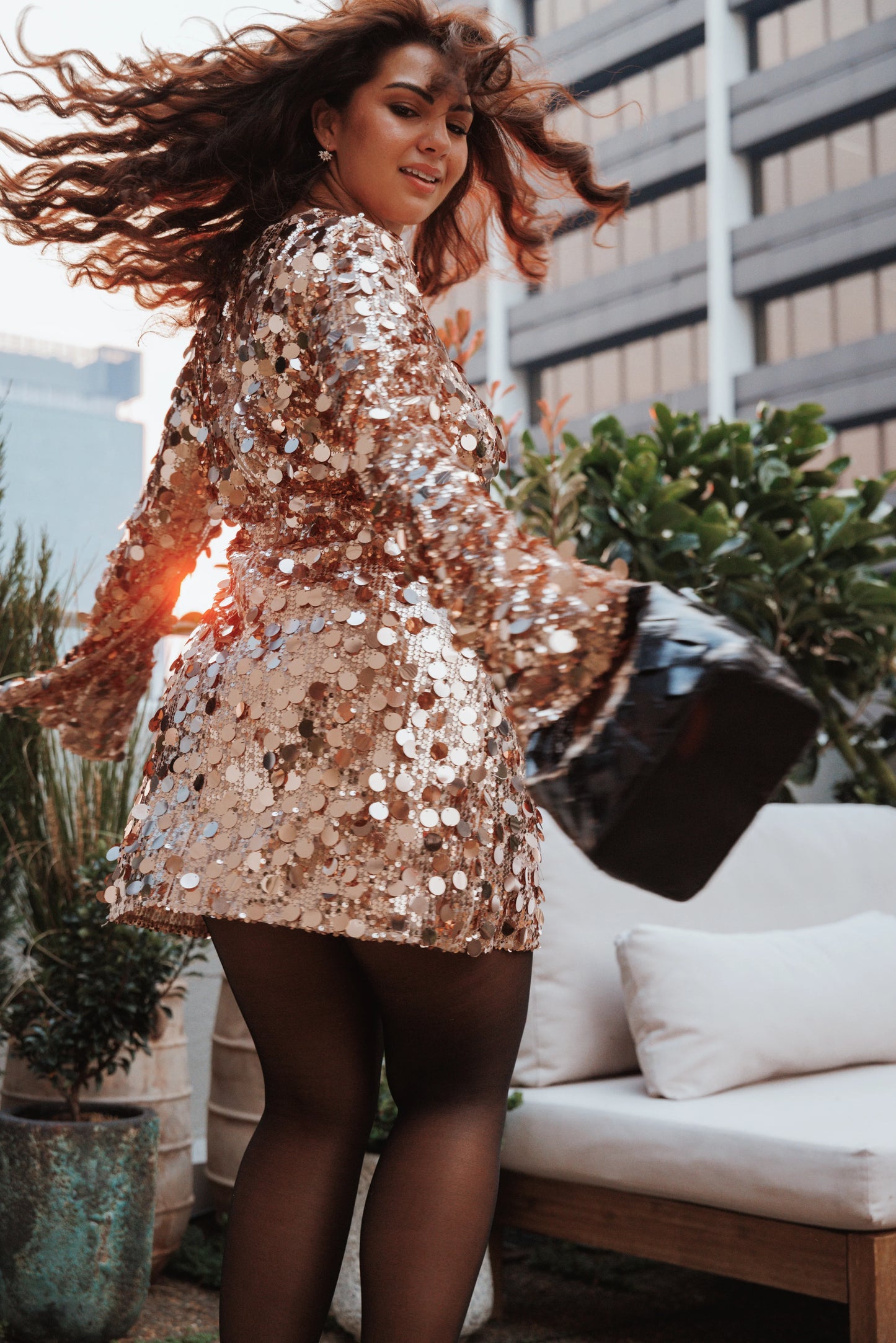 Electra Long Sleeve Mini Dress Gold