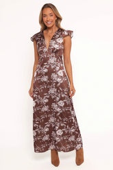 Solara Maxi Dress Brown Floral Print