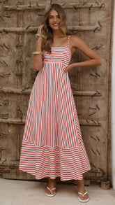 Marcel Maxi Dress Red White Stripe
