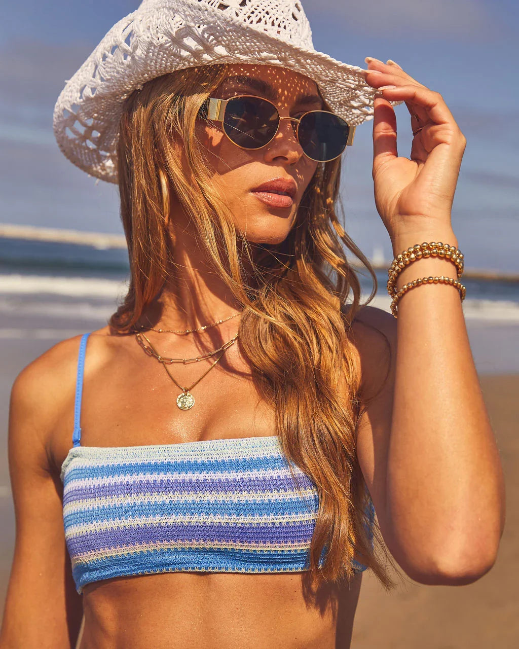 Sea Whisper Striped Knit Bandeau Bikini Top