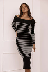 Baxtor Off the Shoulder Midi Dress White Black