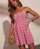 Coastal Air Eyelet Gingham Print Mini Dress