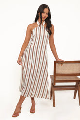 Katherine Midi Dress Brown Stripe