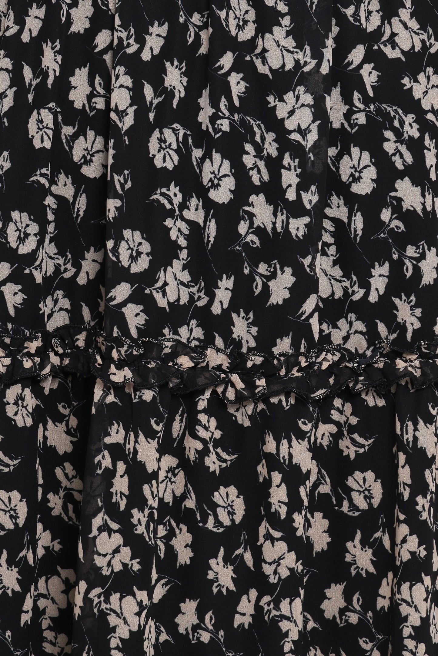 Edwina Shirred Frill Long Sleeve Midi Dress Black Ditsy Floral