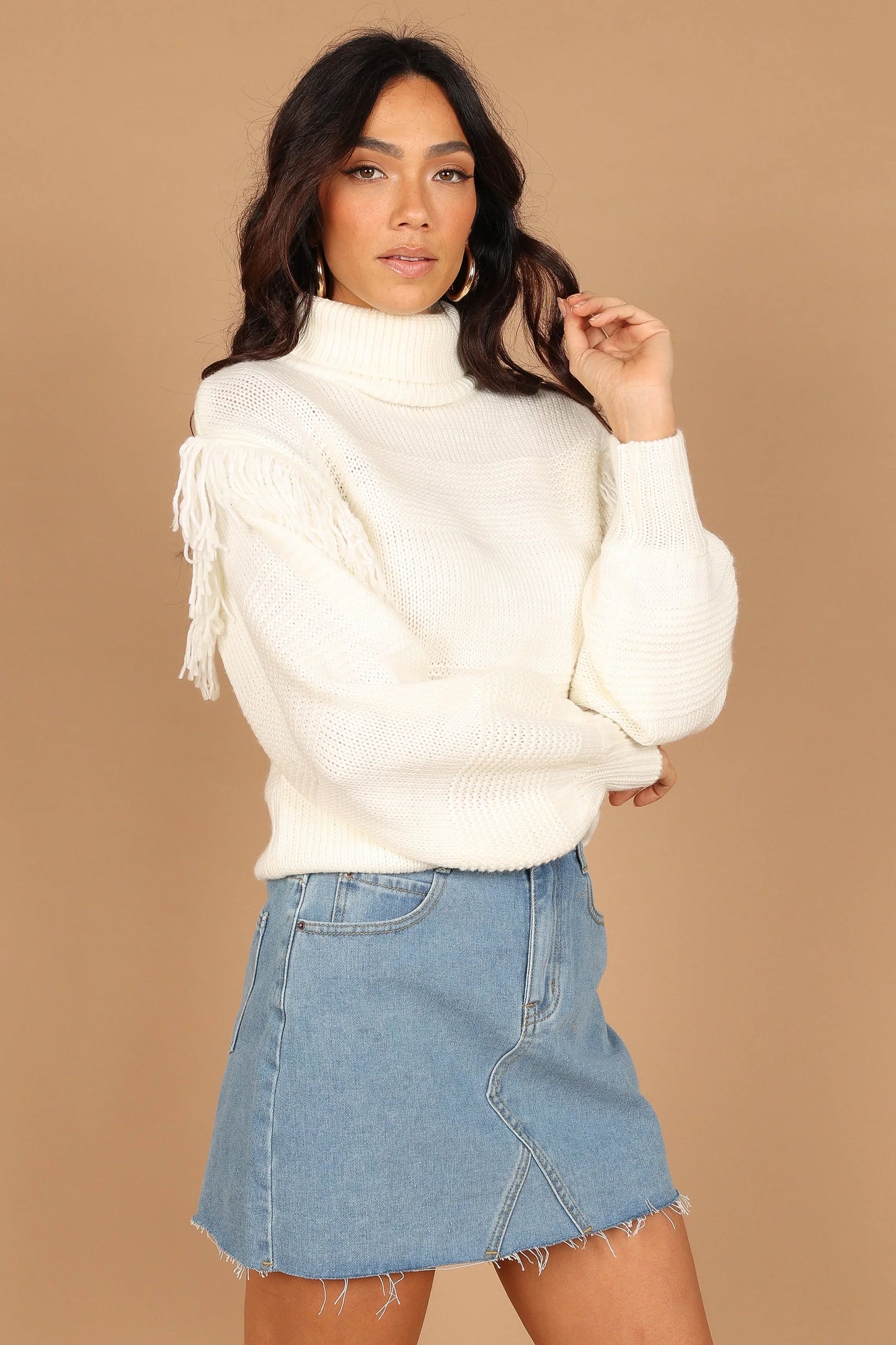Christie Fringe Knit Sweater Cream