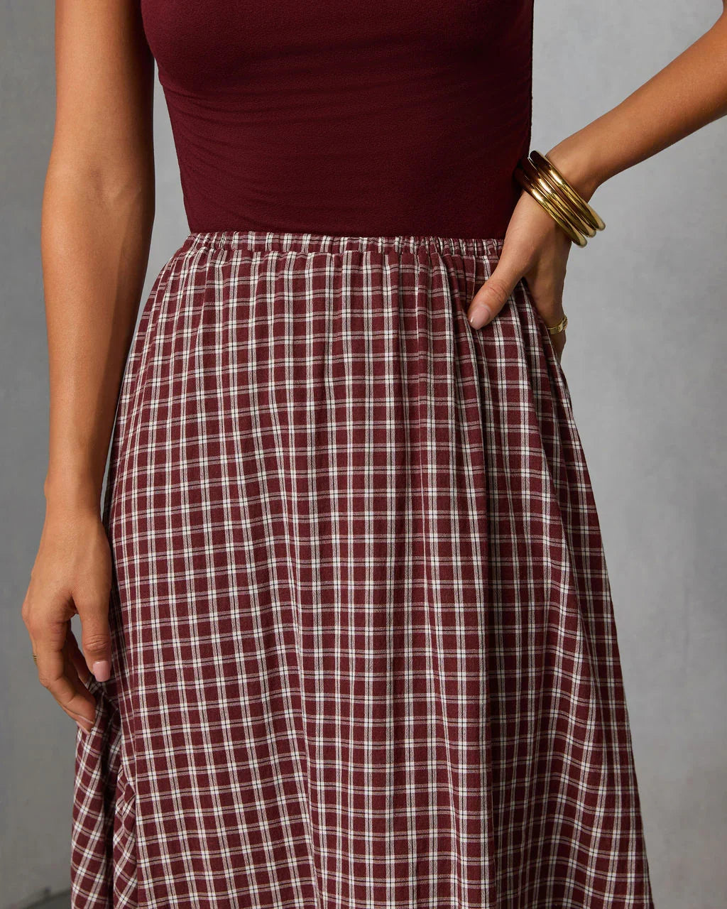 Metina Gingham Midi Skirt