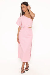 Samira One Shoulder Midi Dress Pink