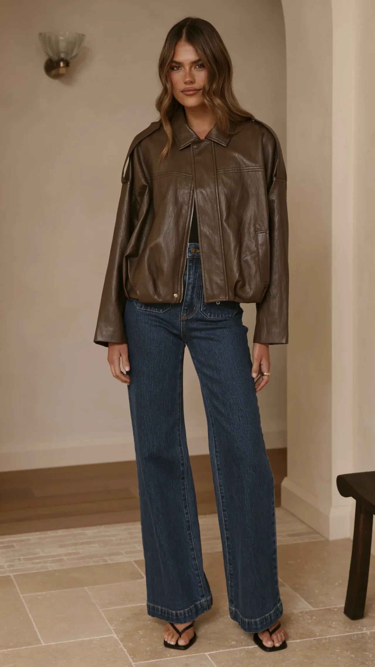 Leela Vegan Leather Bomber Jacket Brown