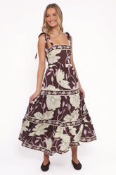 Leonor Maxi Dress Yellow Brown Floral