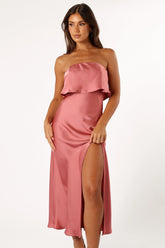 Vienna Strapless Midi Dress Dusty Rose