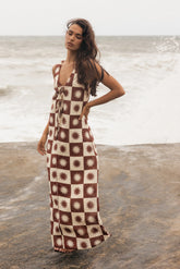 Carson Midi Dress Brown Cream