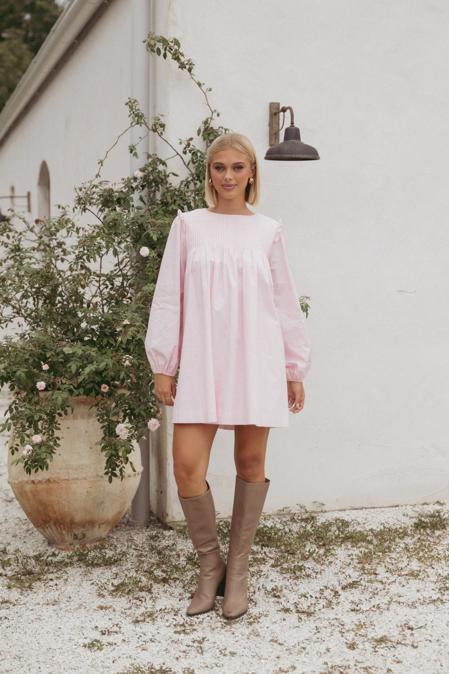 Wyatt Long Sleeve Mini Dress Pink