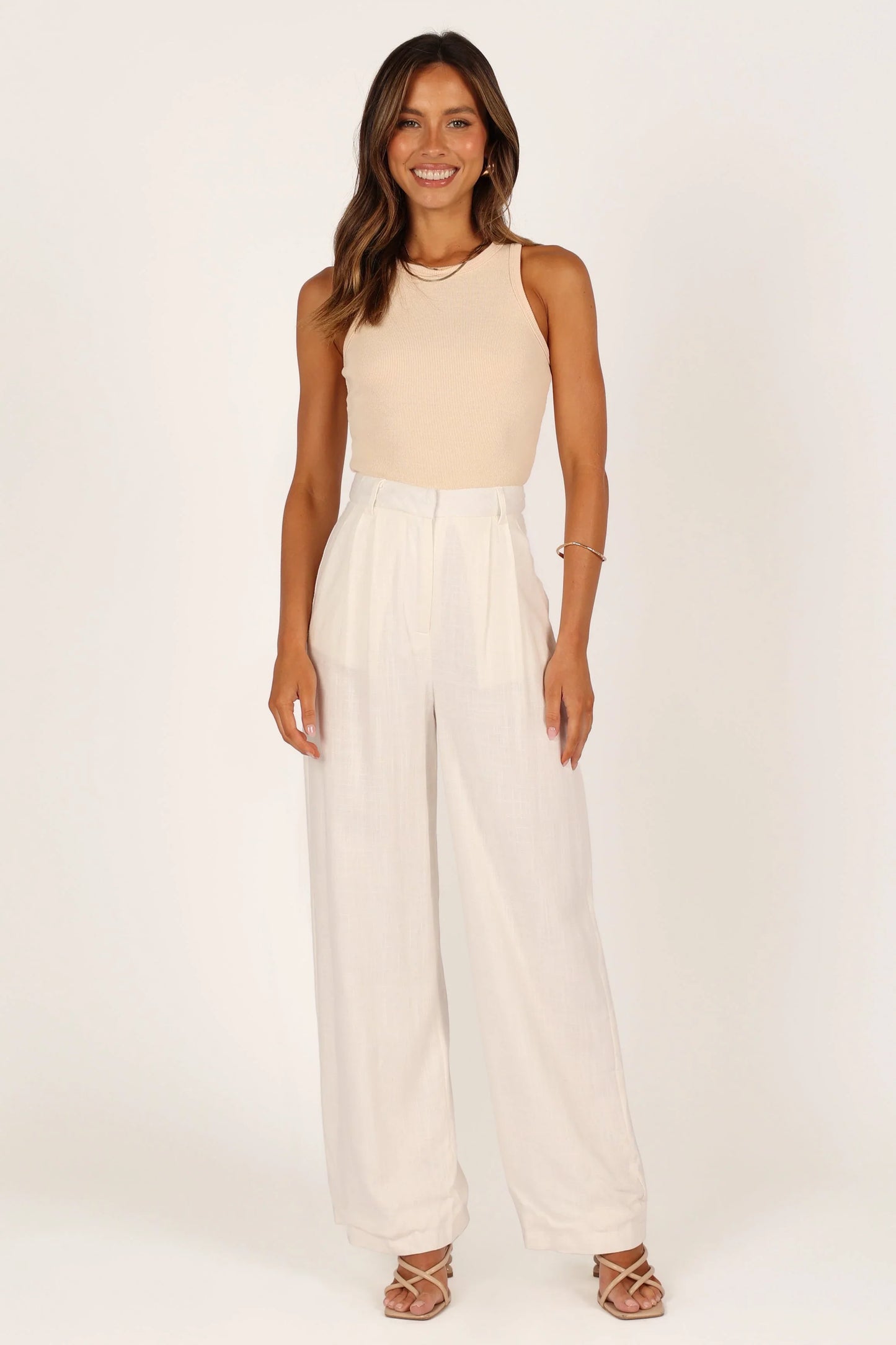 Ari Ribbed Tank Top Beige