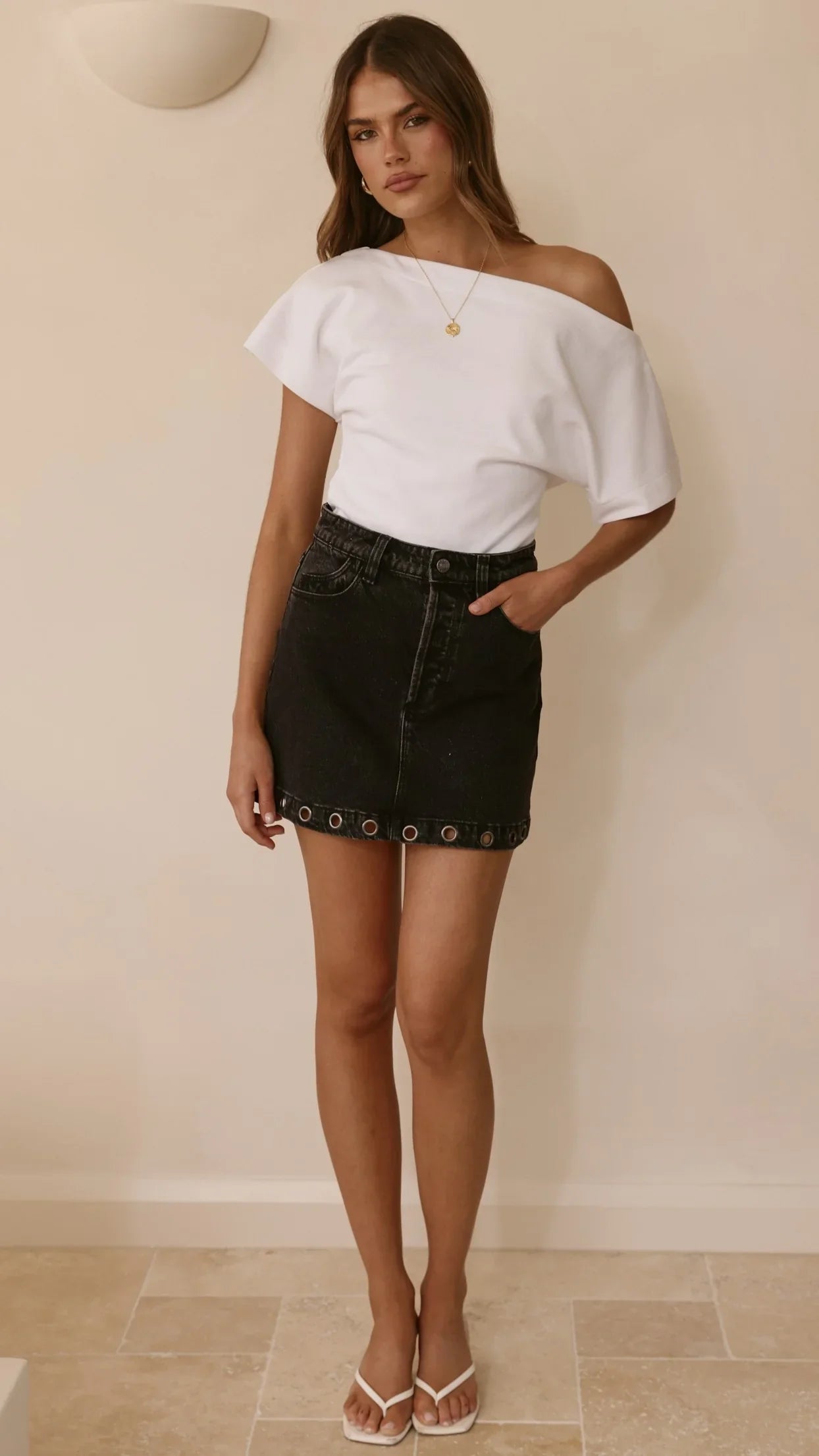 Rollas High Line Mini Skirt Black Sand Eyelet
