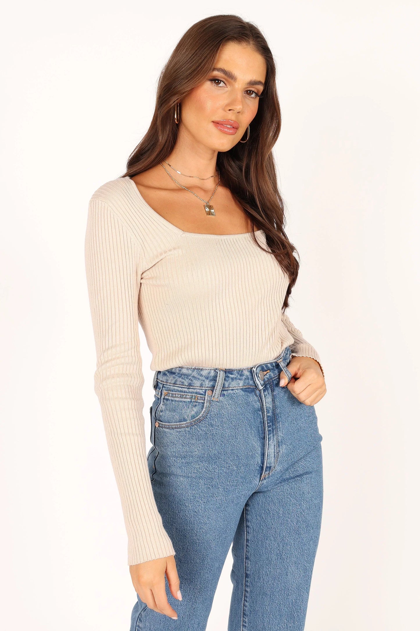 Shani Ribbed Knit Top Oatmeal