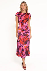 Lisbeth Midi Dress Magenta Floral