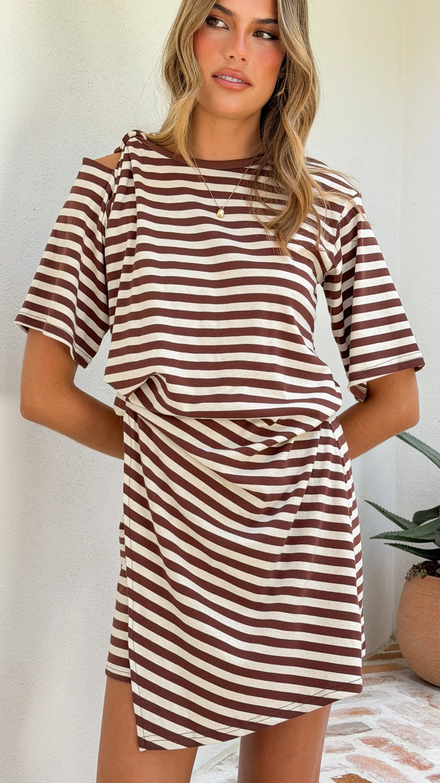 Adelia Mini Dress Chocolate Stripe