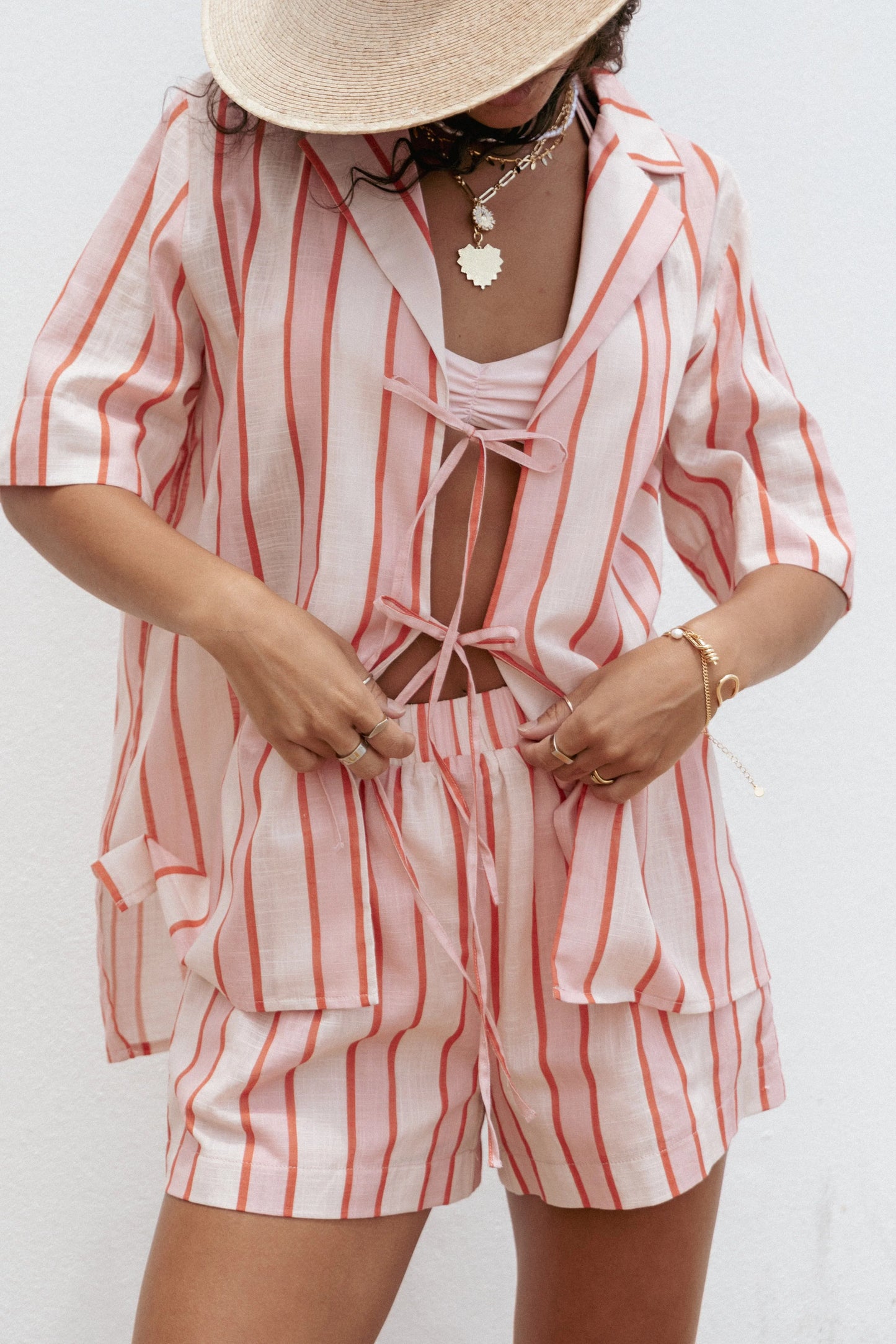 Aaliyah Tie Front Top Pink Stripe
