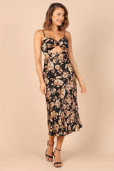 Saga Cut Out Midi Dress Black Floral