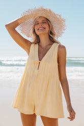 Kallie Tie Front Romper Butter Yellow