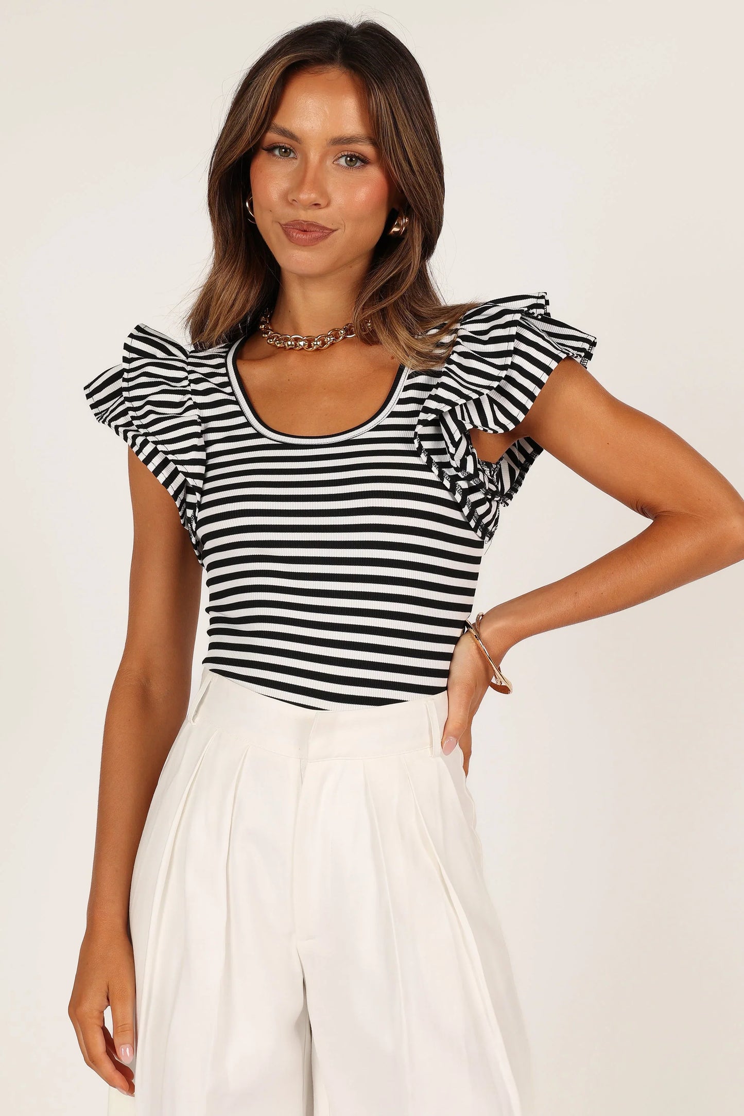 Martina Ribbed Top Black Stripe