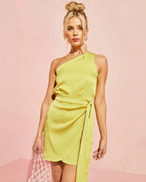 Mabel Satin One Shoulder Front Tie Mini Dress