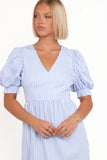 Steele Puff Sleeve Midi Dress Blue Stripe