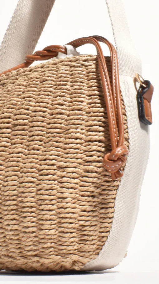 Cleo Woven Bucket Handbag Natural Tan