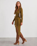 Colleto Tie Waist Midi Sweater Dress