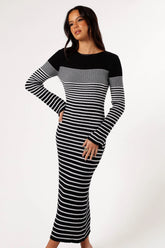 Camy Long Sleeve Midi Dress Black White
