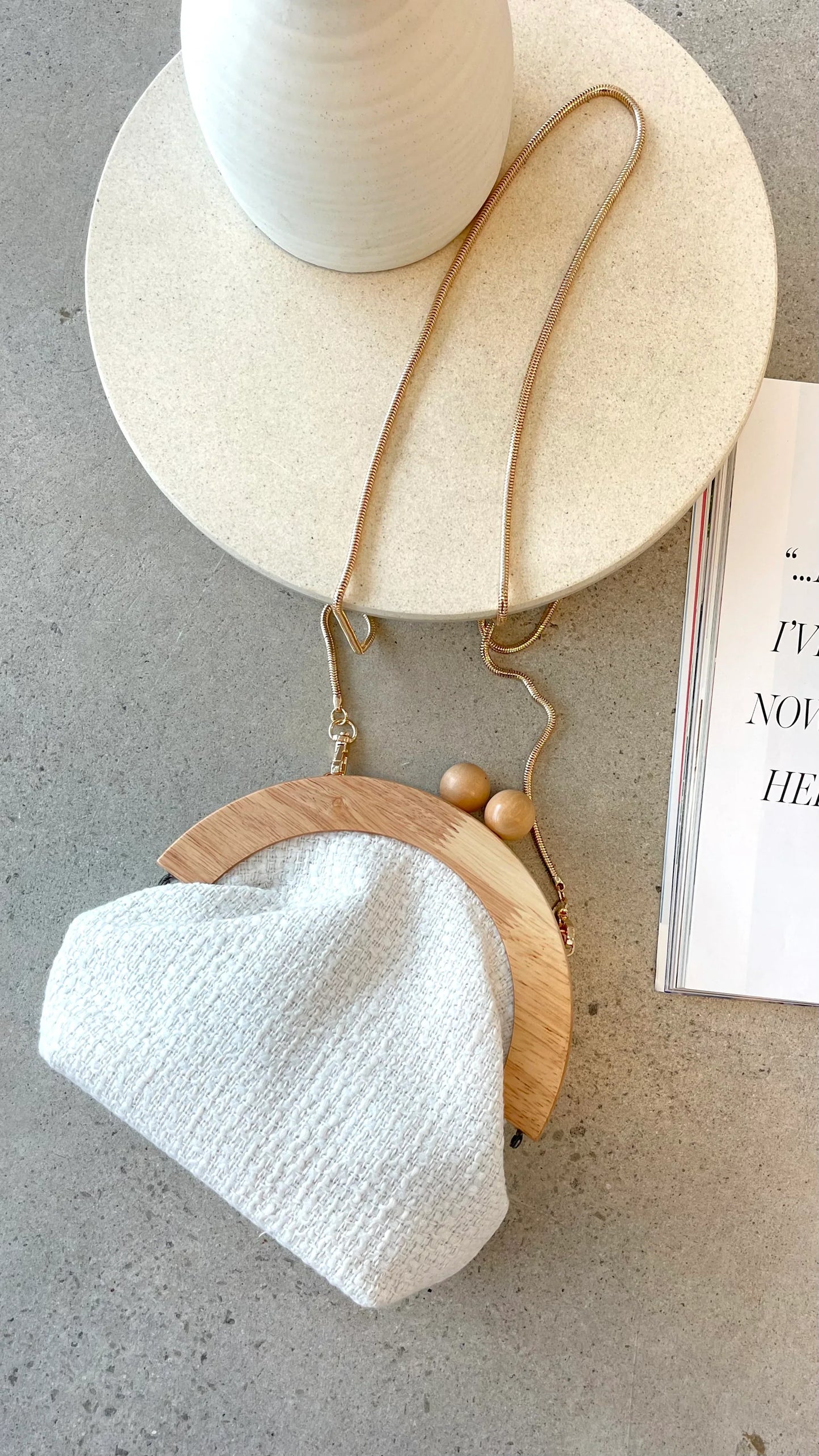 Etta Tweed Timber Frame Clutch White