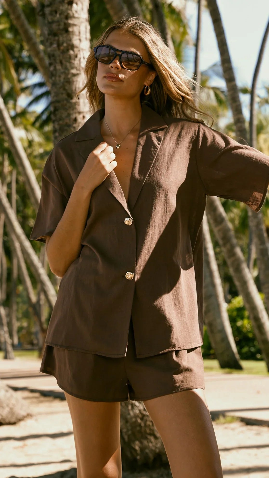 Nadine Shirt and Shorts Set Brown