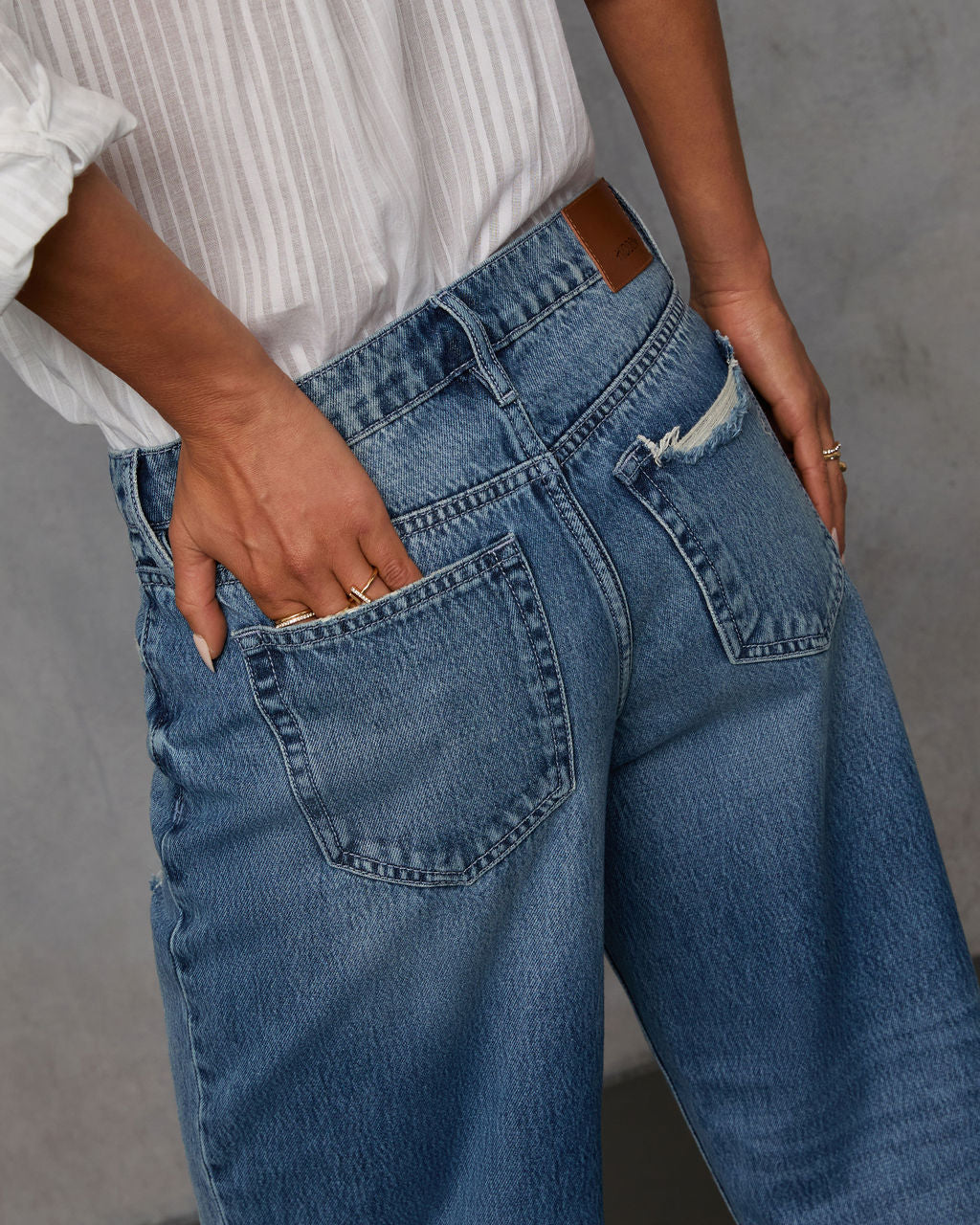Olsen Rigid Distressed Barrel Jeans