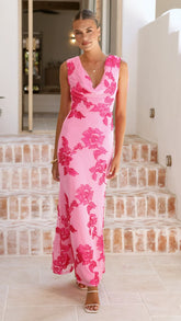 Nikova Maxi Dress Pink Embroidery